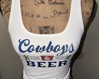 Cowboys and beer shirt, beer tank top, white summer crop top, country concert outfit, coors tshirt