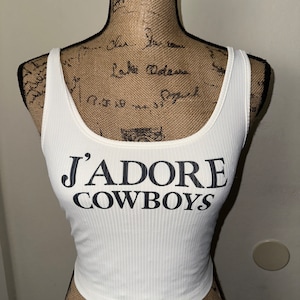 Jadore cowboys tank top, I love cowboys shirt, white summer crop top, western wear, country concert, Kendall Jenner tshirt image 1