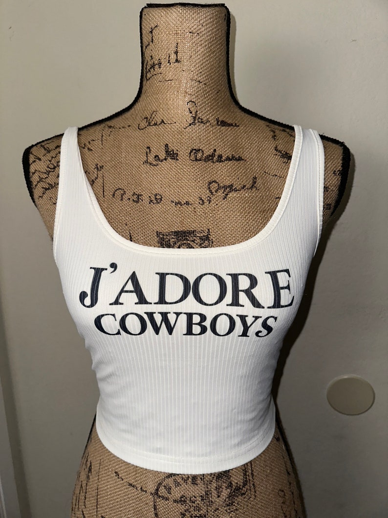 Jadore cowboys tank top, I love cowboys shirt, white summer crop top, western wear, country concert, Kendall Jenner tshirt image 1
