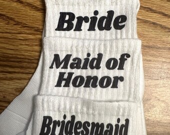 Wedding white ankle high socks, bride socks, bridesmaid gift, maid of honor accessory, women’s socks, wifey white socks, matching wedding