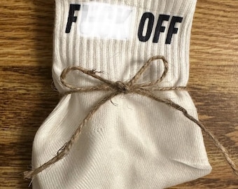 F*** Off white ankle high socks, funny adult socks, gag gift, stocking stuffer, country concert outfit, gifts for her, women’s socks