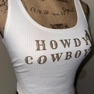 Howdy Cowboy Tank Top, White Summer Crop Top, Western Wear, Country ...