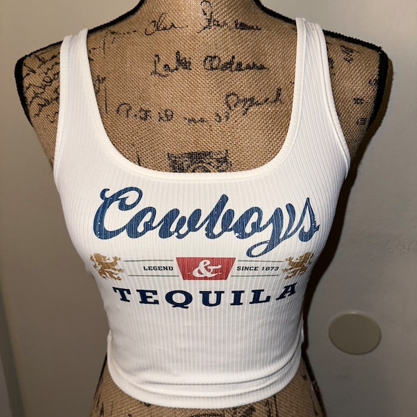 Chemise cowboys et tequila, débardeur bière, haut court d'été blanc, tenue de concert country, t-shirt coors