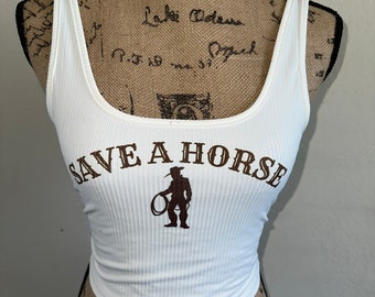 Save a horse, ride a cowboy tank top, white summer crop top, western wear, country concert, save a horse tshirt