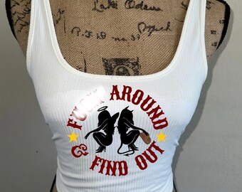 F Around and Find Out Crop Top: Angel Devil Graphic Tee