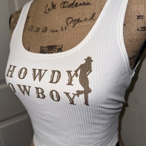 Howdy Cowboy Tank Top, White Summer Crop Top, Western Wear, Country ...