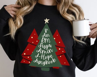 Bts Christmas Sweatshirt - Holiday Christmas Tree Design | BTS Shirt for ARMY | BTS Clothes for Winter Gifts