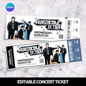Jin Konzertticket bearbeitbare Vorlage - Run Seokjin EP Tour Canva Download, personalisiertes BTS Army Geschenk, druckbares K-Pop Souvenir