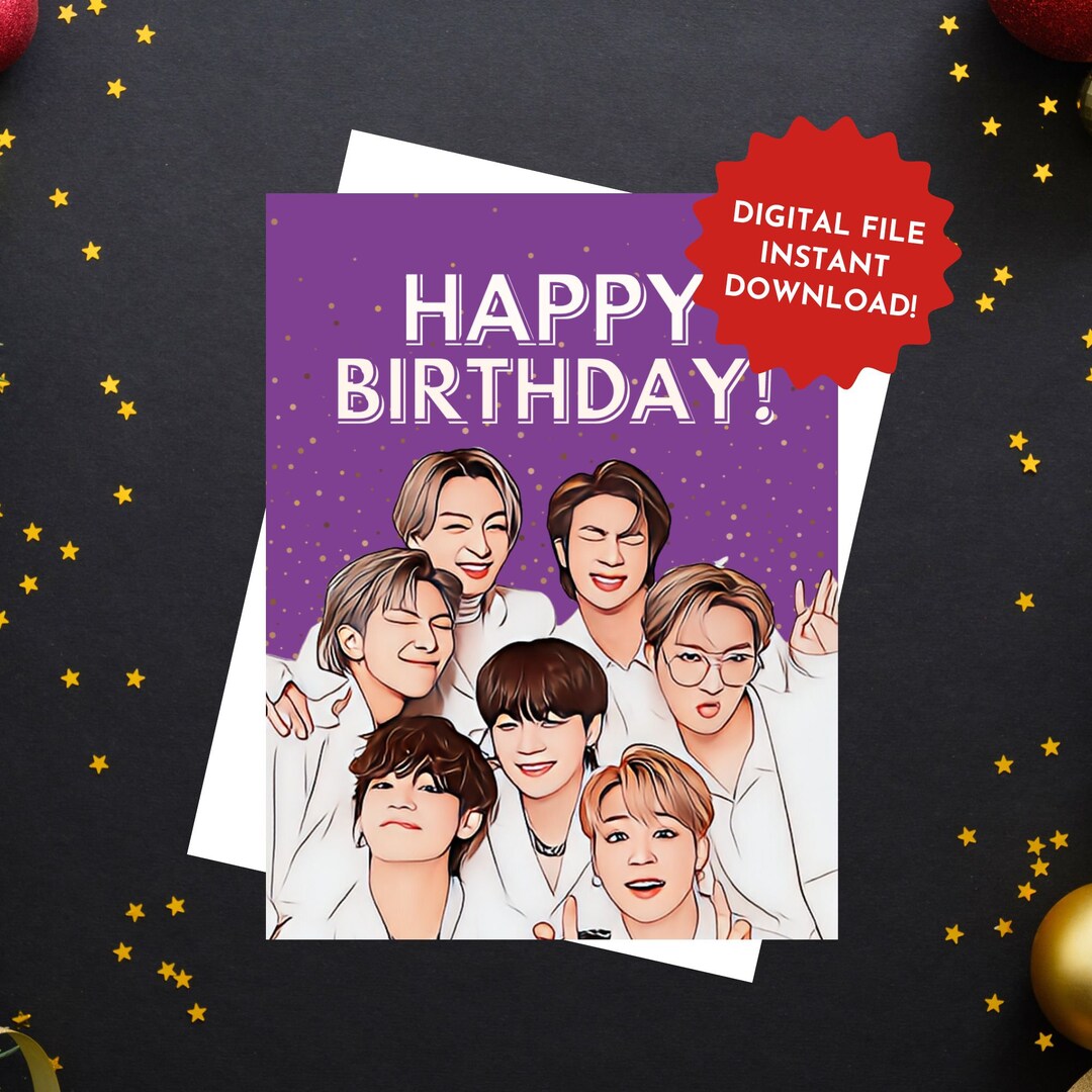 BTS Birthday Card Design, Digital Download, Printable Greeting Card - Etsy
