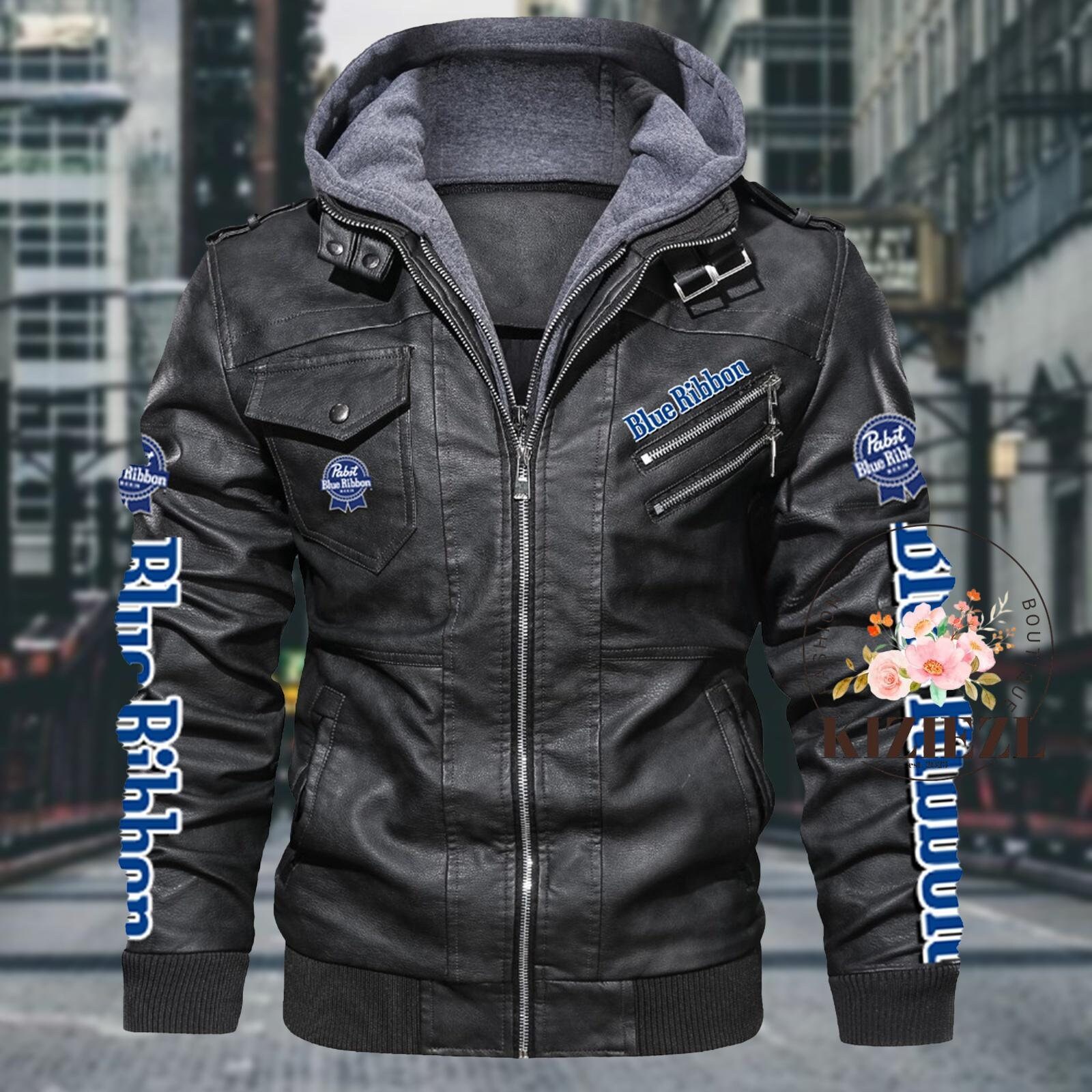 Pabst Blue Beer Jacket, Blue Ribbon Jackets, Leather Jacket Men, Blue ...