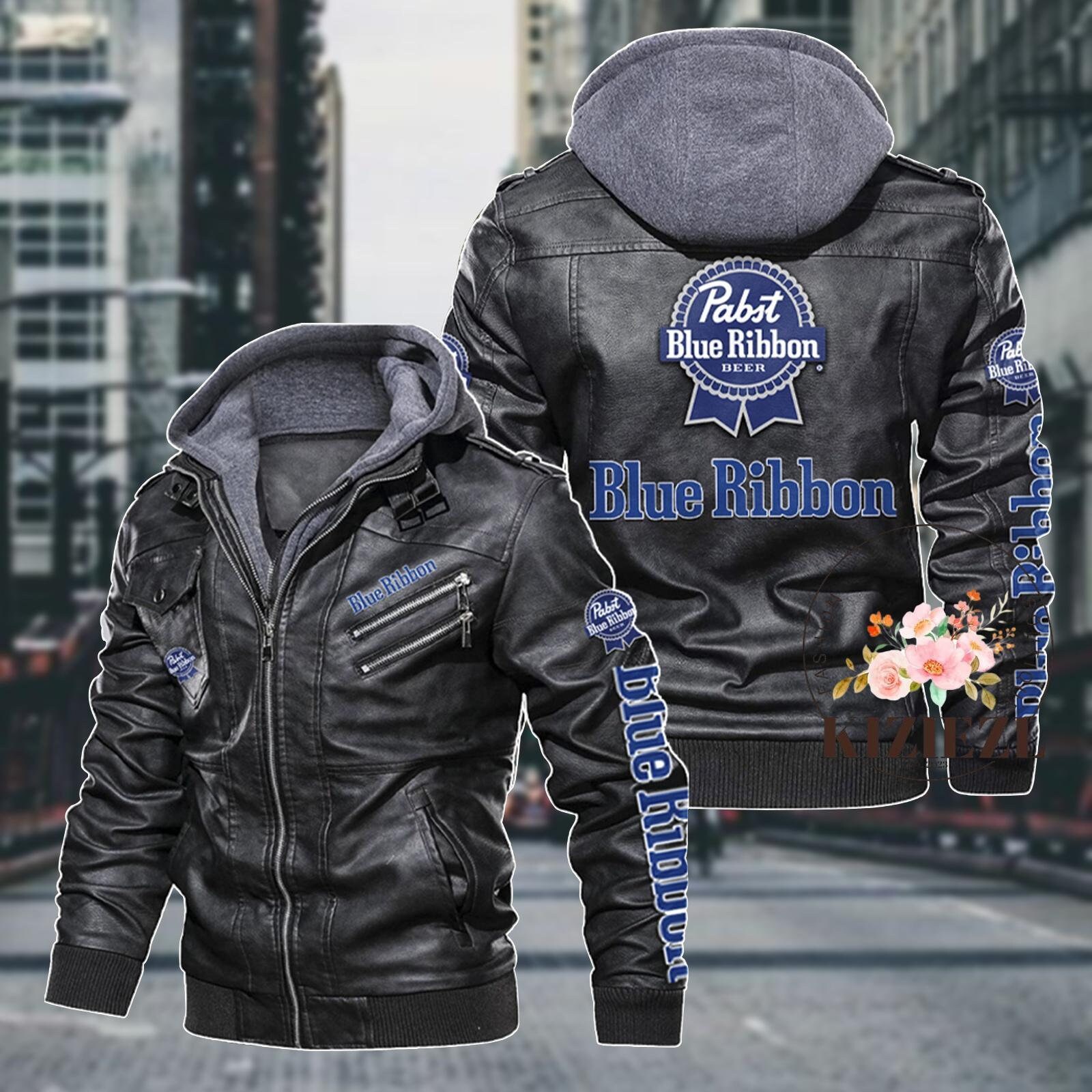 Pabst Blue Beer Jacket, Blue Ribbon Jackets, Leather Jacket Men, Blue ...