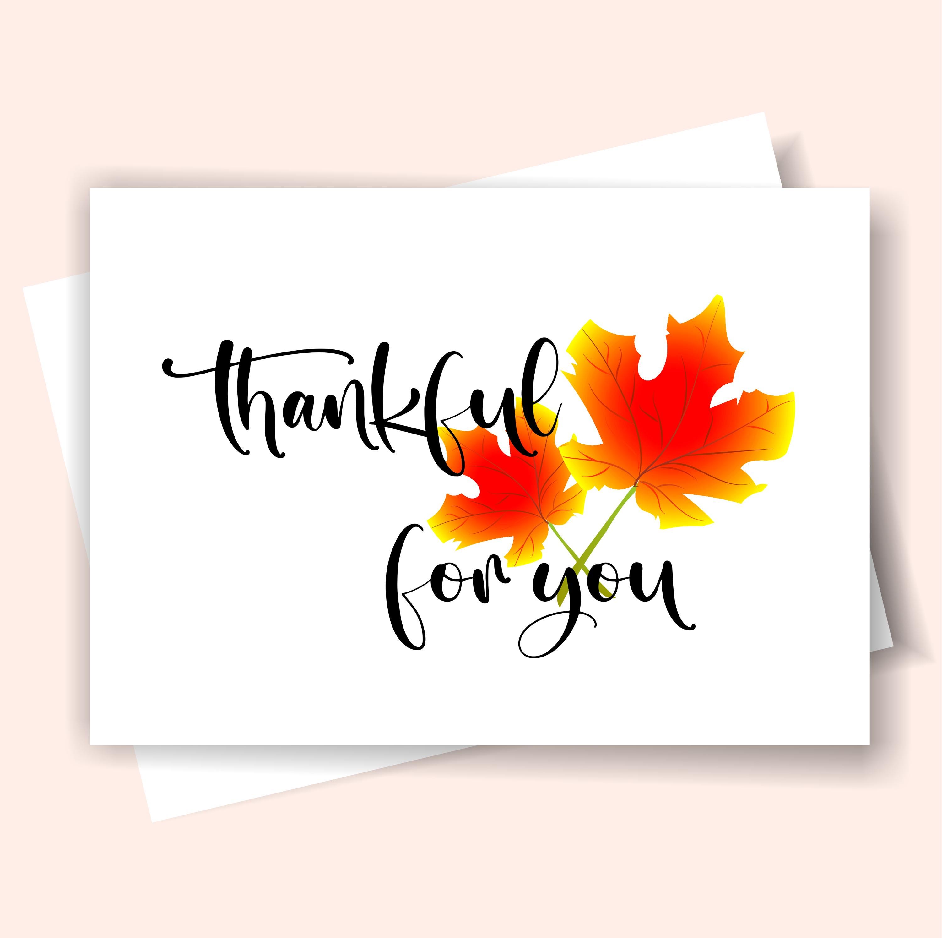 Printable Thankful for You Fall Card, Fall Leaves Thankful Card, 2 ...