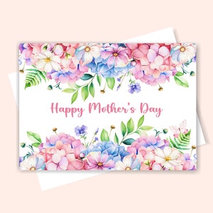 Carte imprimable fleurs sauvages pour maman, carte de fête des mères avec fleurs sauvages, 2 tailles