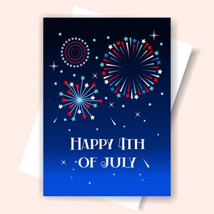 Printable Happy 4th of July Card, 4th of July Card with Fireworks Card
