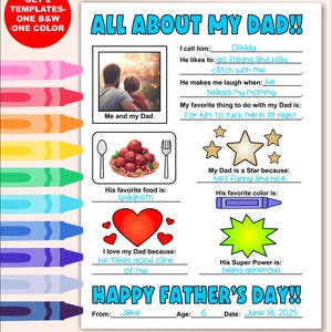 Alles over mijn vader afdrukbare kleurplaat, kleurplaat voor Vaderdag, gepersonaliseerde kleurplaat voor papa, Buy One Get One Free