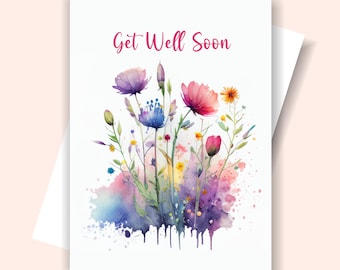 Watercolor Floral Get Well Card (Digital PDF)