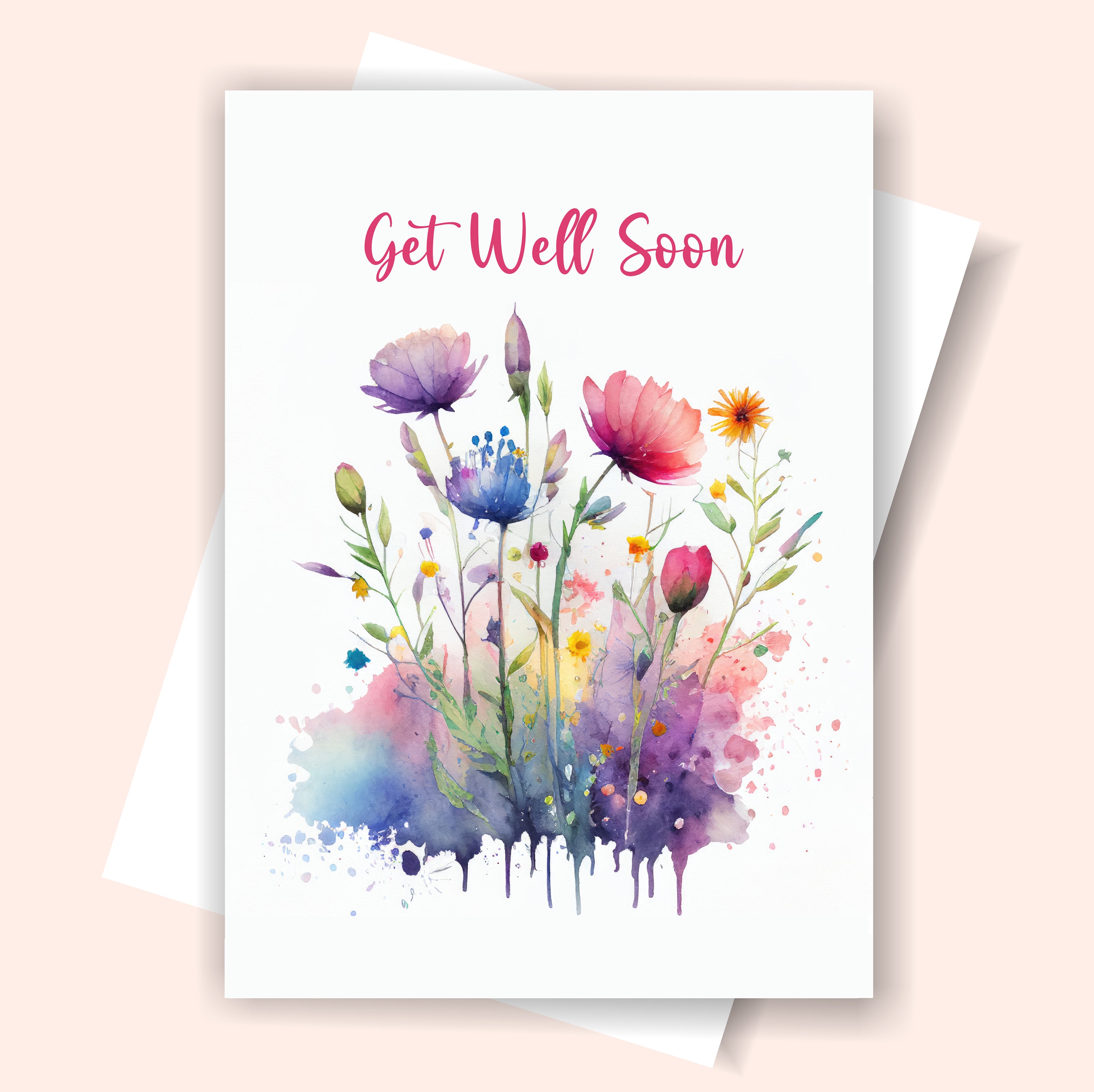 Printable Get Well Soon Card Get Well Card With Watercolor Flowers Etsy