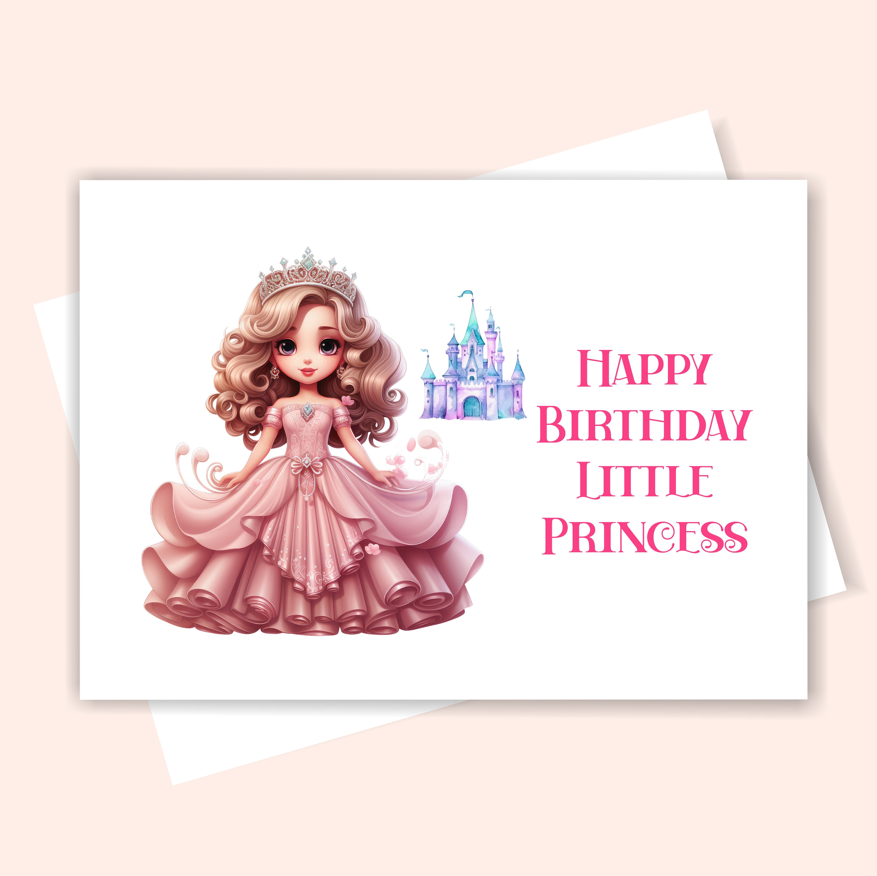 WBdesignz Biglietto Di Compleanno Per Bambina - Formato DIN A6, Design Principessa Con Palloncino, Colori Pastello, Carta Premium 300g/m² Con Busta Kraft