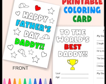 Biglietto da colorare stampabile &quot;Tutto sul papà&quot;, biglietto da colorare per la festa del papà, biglietto personalizzato per papà, fai da te per la festa del papà