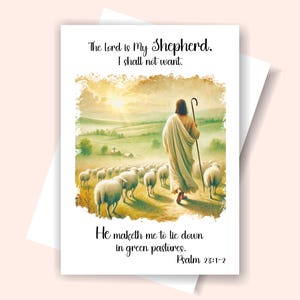 Tarjeta imprimible "El Señor es mi pastor", tarjeta de Pascua con Jesús, tarjeta de acuarela "Jesús como pastor"