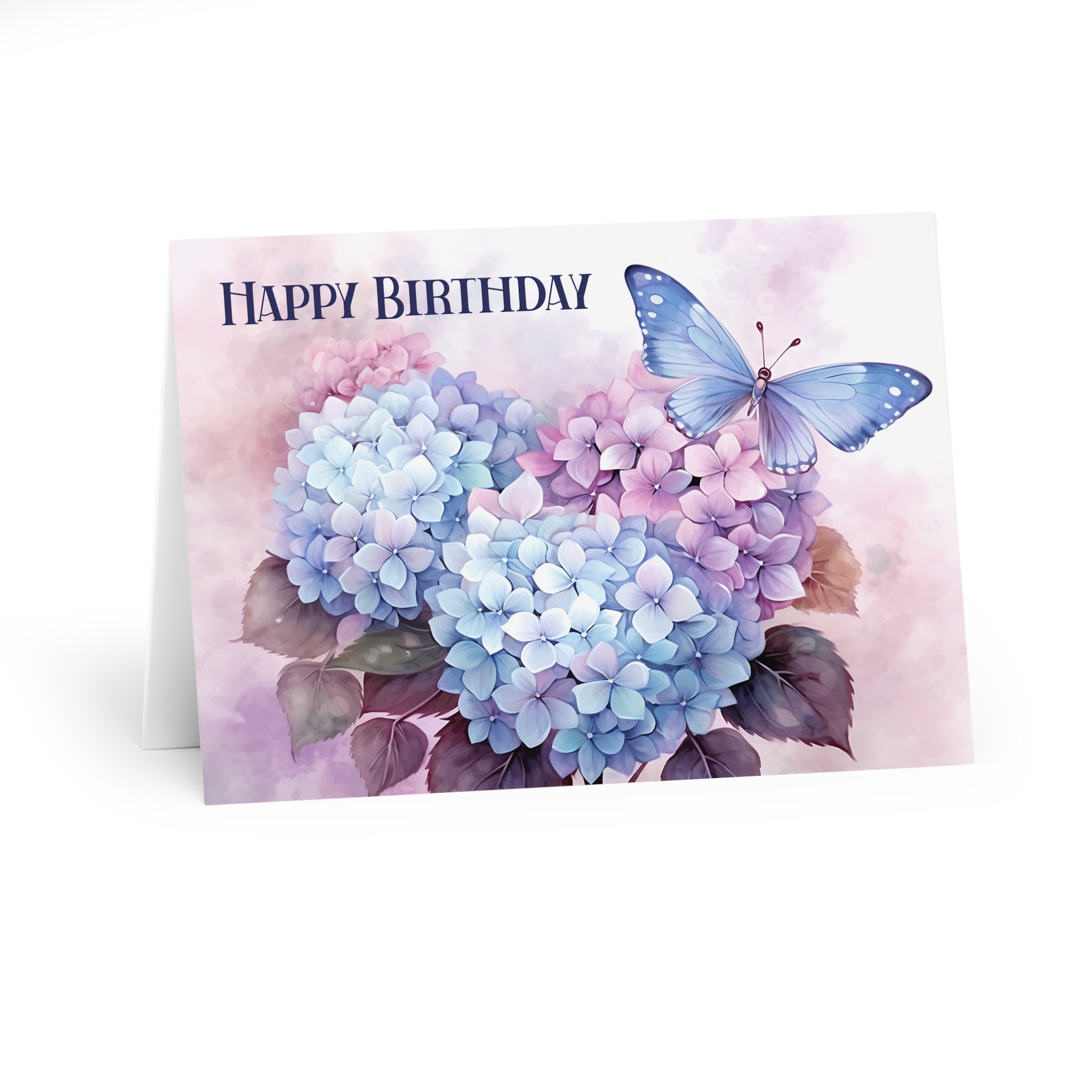 Printable Butterfly Birthday Card, Hydrangea Butterfly Card, Blue ...