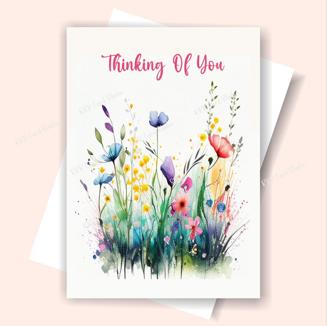 Thinking of You Watercolor Flower Card (digital Download), Just Because ...