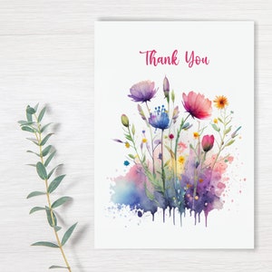 Printable Thank You Wildflower Card, Thank You Card With Watercolor ...