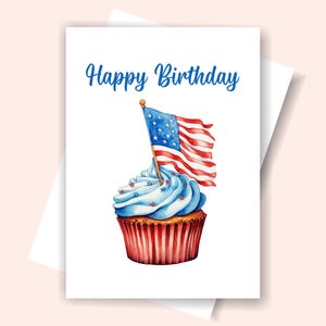 Carte d'anniversaire patriotique imprimable, carte d'anniversaire du 4 juillet