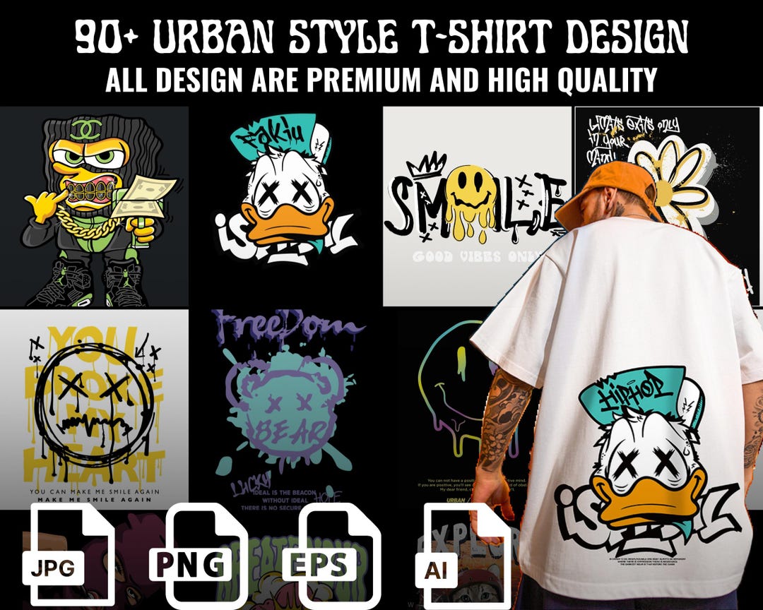 Estampas De Ropa Paquete de más de 90 diseños de estilo urbano premium, paquete de ...