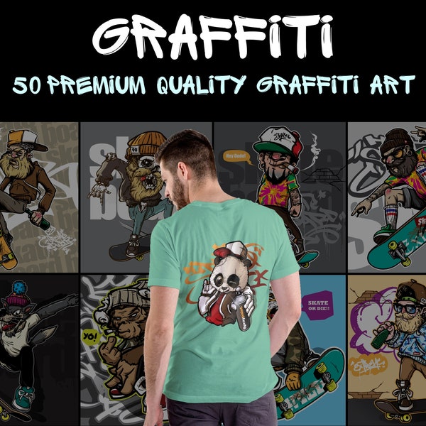 Lot de 50 designs de t-shirts GRAFFITI de haute qualité, design pop art, design art de rue, design graffiti, graffiti SVG, design spécialement conçu pour les graffitis