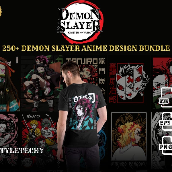 250+ DEMON SLAYER Anime T-shirt Design Bundle, Tanjiro, Nezuko, Zenitsu, Inosuke SVG Bundle, Specially-Demon Slayer Series Anime Design.