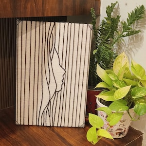 Moderne Frau Kunst Wandbehang (3er Set) 100% handgefertigt Schwarz Weiß Abstraktes Gesicht Kunst Wolle Bereich Dekor Innengewinde Kunst für Schlafzimmerwand