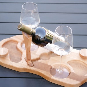 Elegant Sommelier Wine Board Personalized Beechwood Appetizer Platter with Wine Holder, serving board, appetizers, wedding gift, romantic image 8