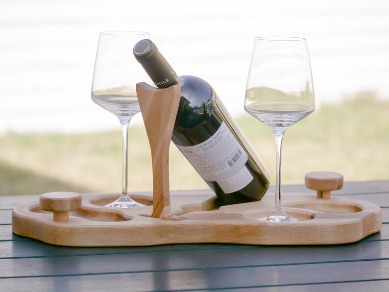 Elegant Sommelier Wine Board Personalized Beechwood Appetizer Platter with Wine Holder, serving board, appetizers, wedding gift, romantic image 3