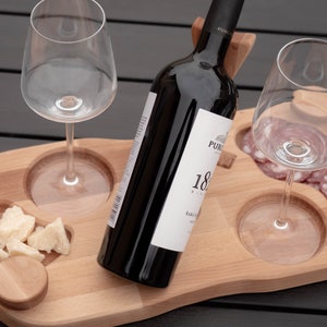 Elegant Sommelier Wine Board Personalized Beechwood Appetizer Platter with Wine Holder, serving board, appetizers, wedding gift, romantic image 6