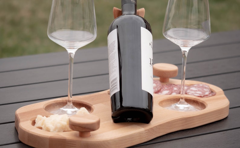 Elegant Sommelier Wine Board Personalized Beechwood Appetizer Platter with Wine Holder, serving board, appetizers, wedding gift, romantic image 5