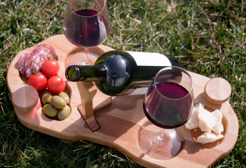 Elegant Sommelier Wine Board Personalized Beechwood Appetizer Platter with Wine Holder, serving board, appetizers, wedding gift, romantic image 9