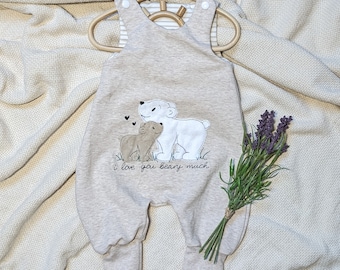 Baby romper with embroidered motif, bear, romper, romper, beige