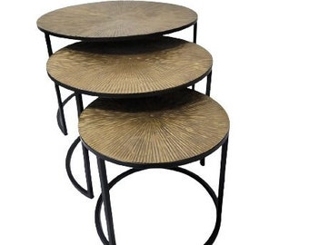 Oriental nesting tables set of 3 coffee tables round gold sofa table side table