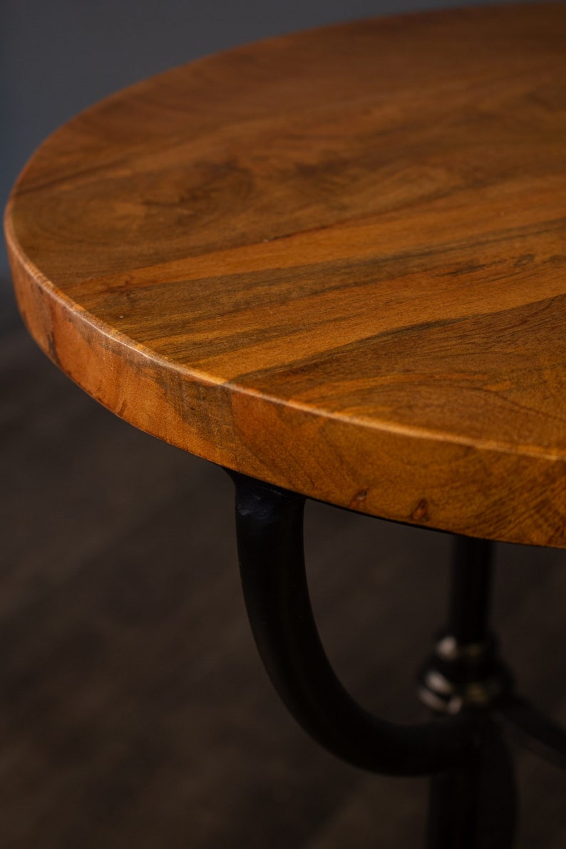 Holz Beistelltisch Couchtisch Rund klein Tisch Mangoholz & Metall 3 Bein Sofatisch Massivholz Bild 3