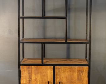 Bücherregal Industrial 180x90x40cm Regal Holz Metall Türen Massiv