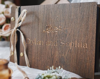 Wooden Wedding Guest Book, Engraved Guest Book, Wedding Hand Draw Guest Book, Wooden Photo Album, Wedding Gift, Gift for Bride and Groom