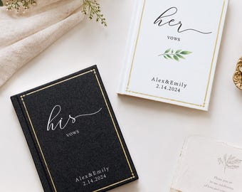 Custom linen vow books set of 2, couple engagement gift for lovers, wedding ceremony vow booklets and luxury speech notebook for bride