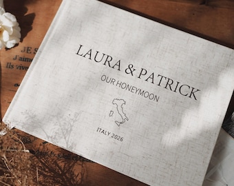 Linen Honeymoon Travel Journal, Custom Our Adventure Book Photo Album Scrapbook, Travel Keepsake for Couple or Friend, Valentines Gift