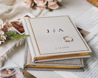 Custom linen vow books set of 2, Couple engagement gift for lovers, Wedding ceremony vow booklets and luxury speech notebook for bride