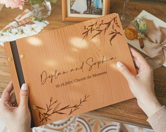 Wooden Wedding Guest Book, Engraved Guest Book, Wedding Hand Draw Guest Book, Wooden Photo Album, Wedding Gift, Gift for Bride and Groom