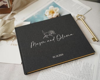 Livres d'or en lin pour mariage, livre d'or de mariage en lin personnalisé, cadeau de livres d'or en lin personnalisé pour les jeunes mariés, cadeau pour mariage