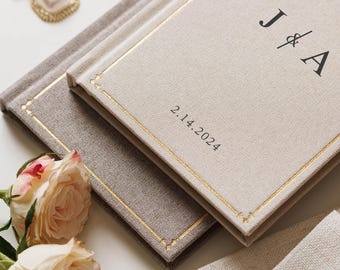 Custom linen vow books set of 2, couple engagement gift for lovers, wedding ceremony vow booklets and luxury speech notebook for bride