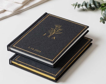 Lot de 2 livres de vœux en lin personnalisés, cadeau de fiançailles pour un couple pour les amoureux, livrets de vœux pour la cérémonie de mariage et cahier de discours de luxe pour la mariée