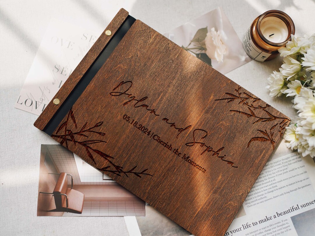 Wooden Wedding Guest Book, Engraved Guest Book, Wedding Hand Draw Guest ...